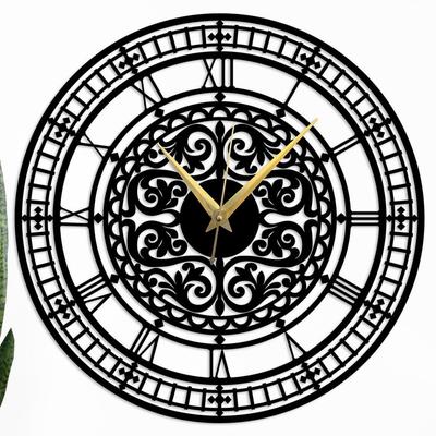 Metal Wall Clock for Living Room & Home Decor/Stylish Watch Wall Clock with Numbers Metal Outdoor Wall Clock for Bedroom, Office -Black