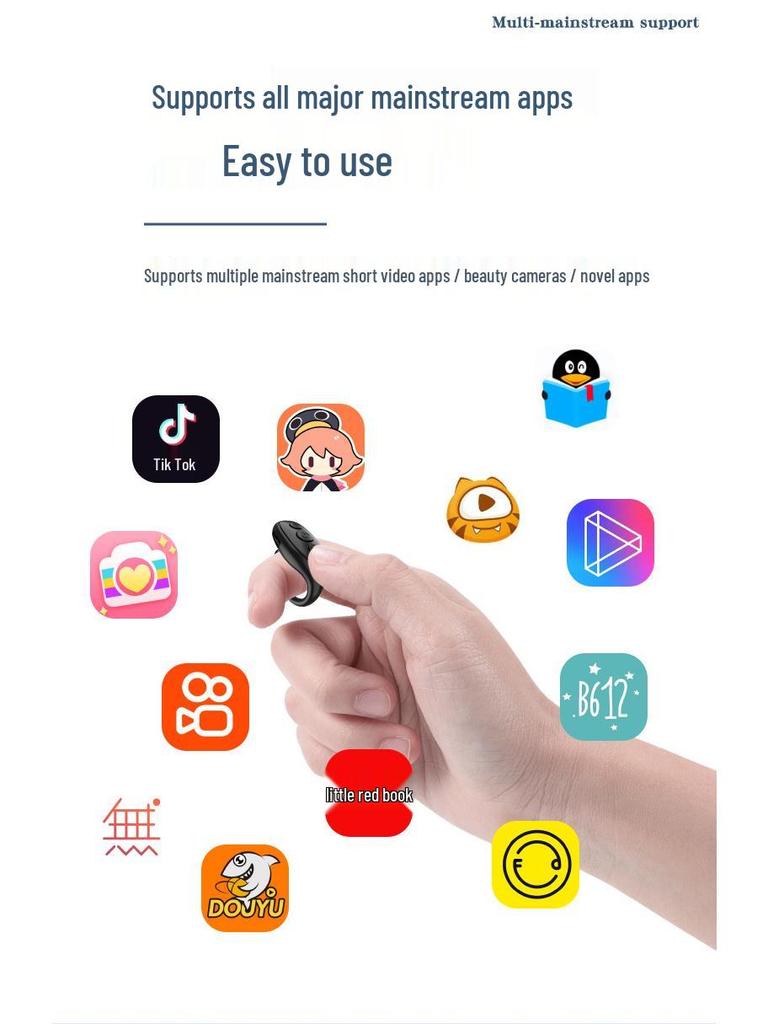 Bluetooth Remote Control Ring for Smartphones - Ideal for Browsing Videos and Selfies