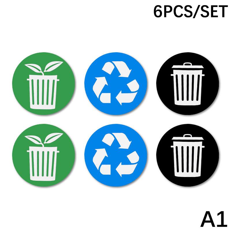 6Pcs Diameter 10Cm Pvc Recycle Trash Bin Sticker Vinyl Stickers Decals For Label Bins Containers Garbage Cans Home Decor