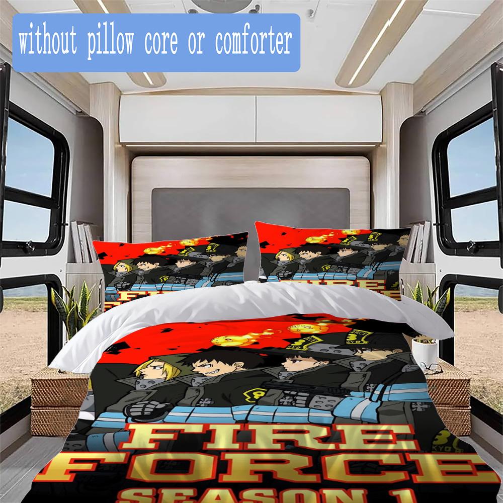 Fire Force Pattern Bedding,Quilt Set Quilt Cover Pillowcase Home Birthday Gift (1*duvet Cover+2*pillowcase,without core)SSJT0917529