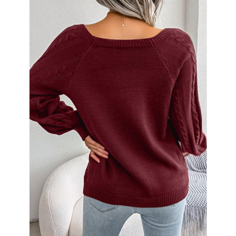 Women's Autumn and Winter Casual Square Collar Nail Buckle Twist Knitted Jumper