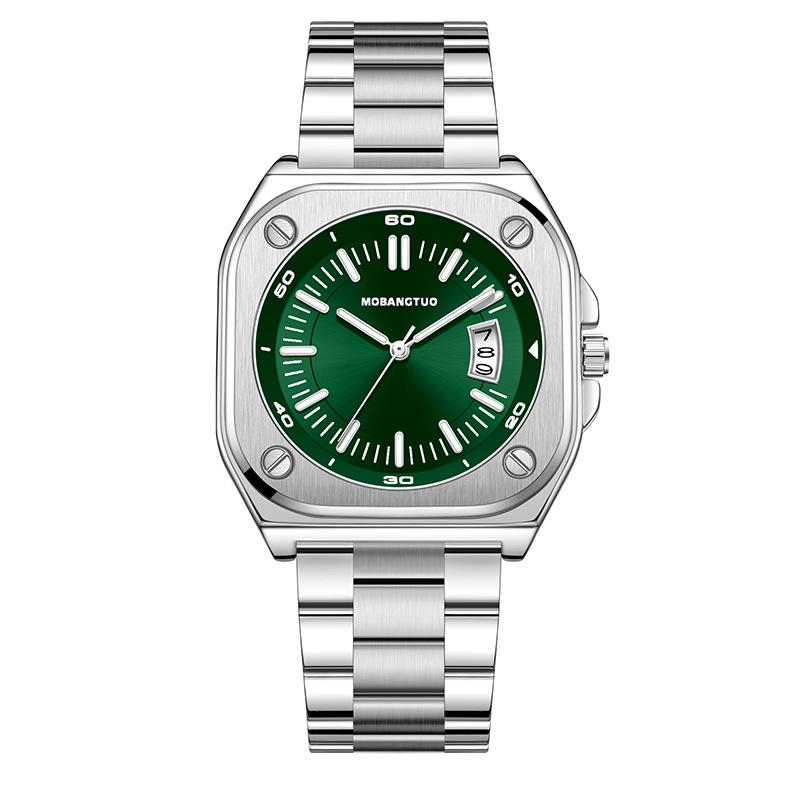 Square Steel Belt Large Dial Watch Calendar Luminous Trend Waterproof Quartz Watch