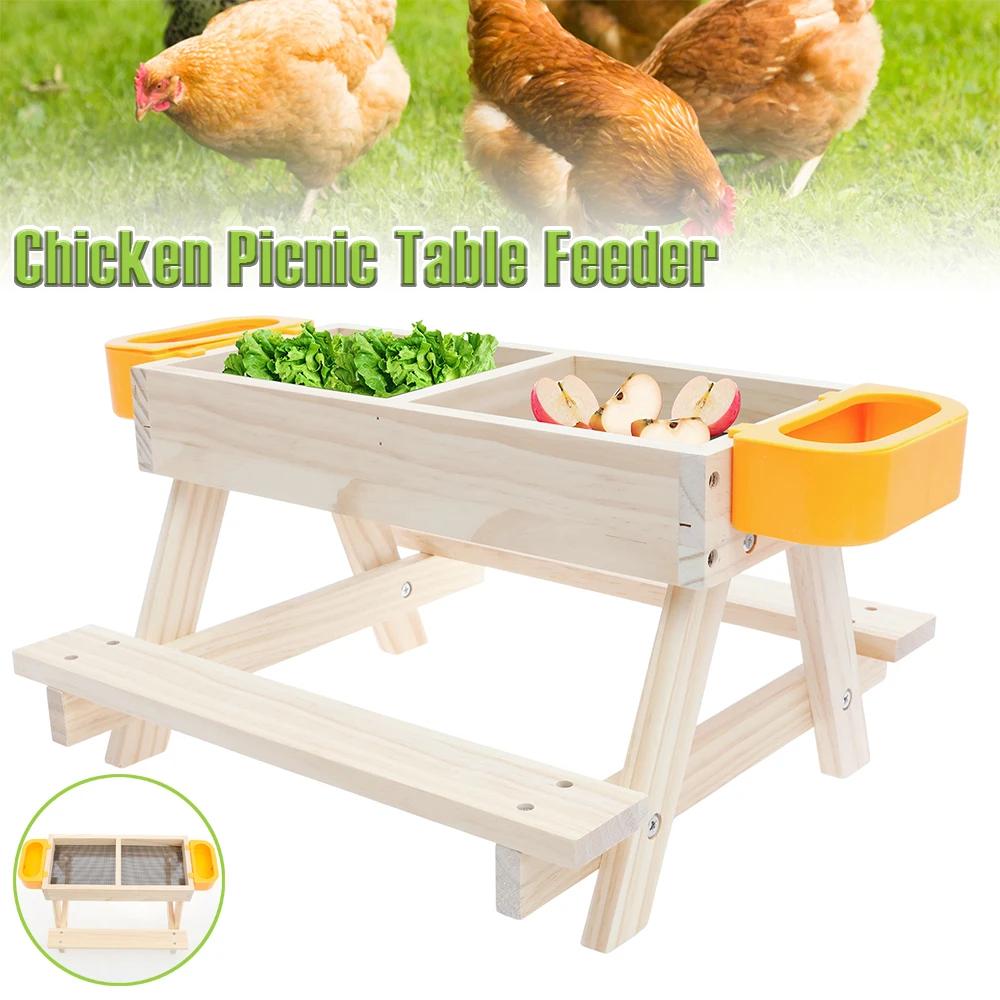 Chicken Picnic Table Feeder Wooden Poultry Feeder Table Decoration Coops Feeder Accessories for Chicken Wildbird Duck Squirrel