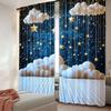 2Pcs Navy Blue Curtain Starry Night Sky Golden Stars Window Drapes Suitable For Bedroom Living Room Dining Room
