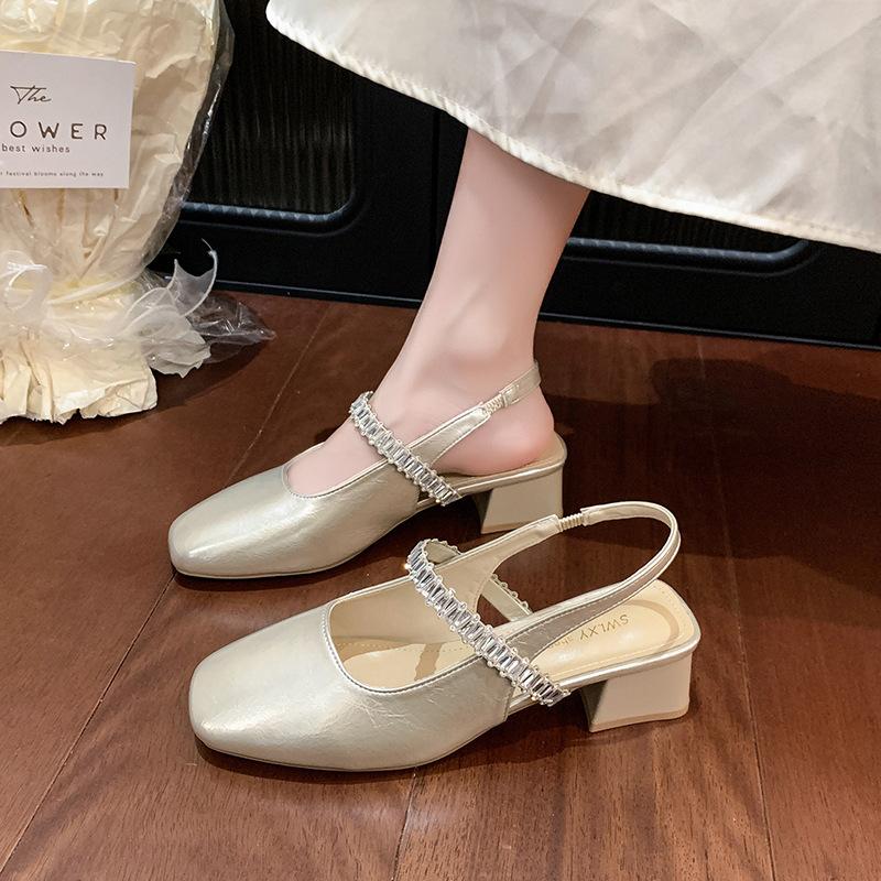 Wind Bag Head Sandals Women's New Summer with Skirt High Heels Thick Heel Mary Jane Single Shoes