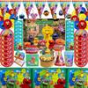 Sesame Street Birthday Party Tableware Set: Disposable Plates, Cups, and Cute Balloons for Kids' Celebrations.