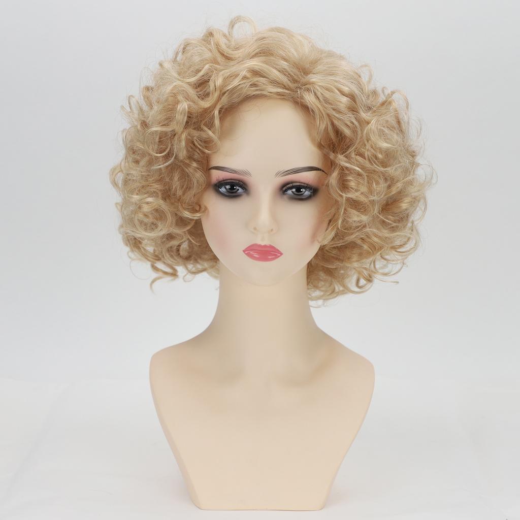 Light Golden Wig with Bangs Natural Blonde Hair for Women Short curly Synthetic Fluffy Wigs Daily Party Cosplay Heat Resistant Fibre
