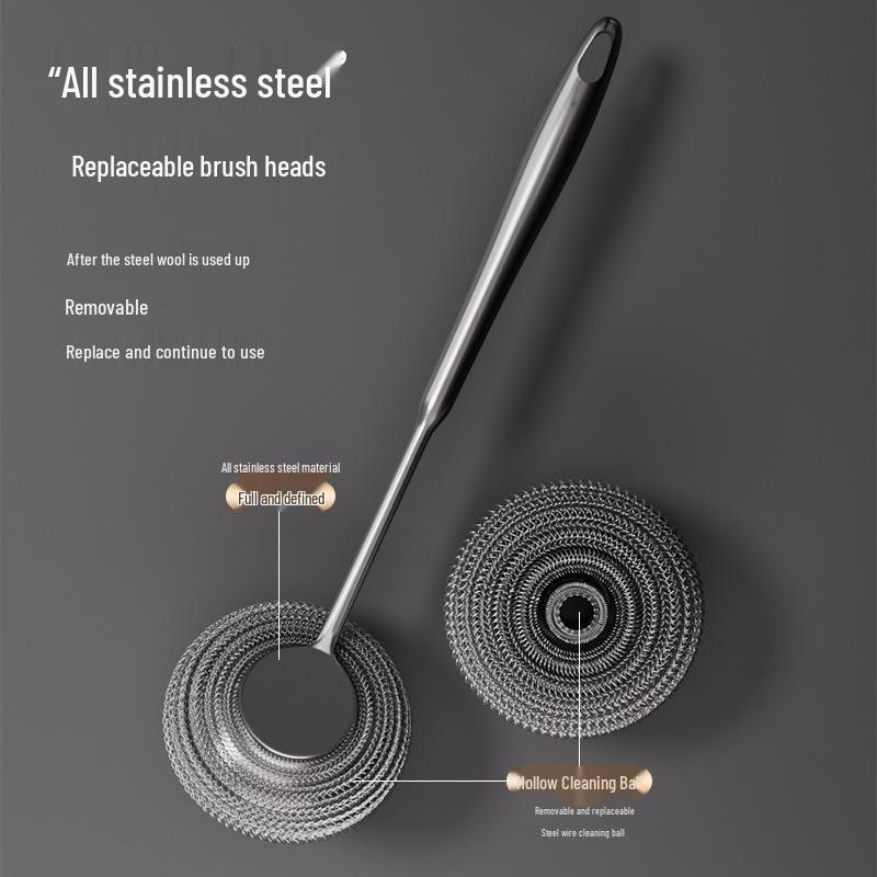 Brosse à Pot en Acier Inoxydable à Manche Long: Poils Métalliques Durables, Ne Perd Pas ses Poils, Idéal pour la Vaisselle et le Nettoyage de la Cuisine.