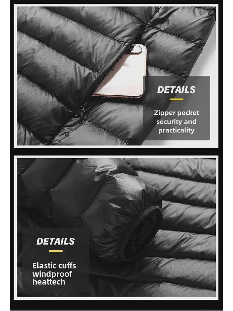 Men's Ultra-Light Winter Cotton Jacket, Short Stand-Up Collar, Plus Velvet, Large Size