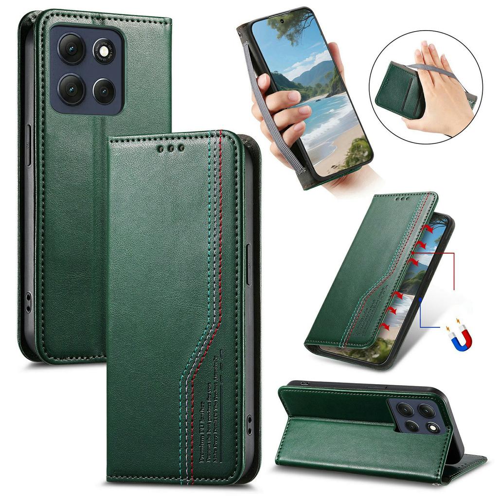 For Motorola Moto G86 Power 5G Case Wallet Tri-Color Stitching Leather Phone Cover with Elastic Wristband