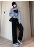 Women's High Waist Waffle Knit Wide Leg Sweatpants Drawstring Elastic Waist Casual Loose Lounge Pants