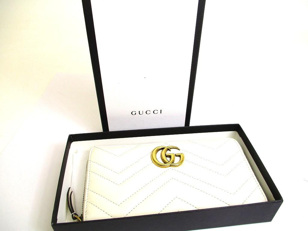 Authentic GUCCI Marmont GG White Leather Round Zip Long Wallet #b119  Seller Refurbished
