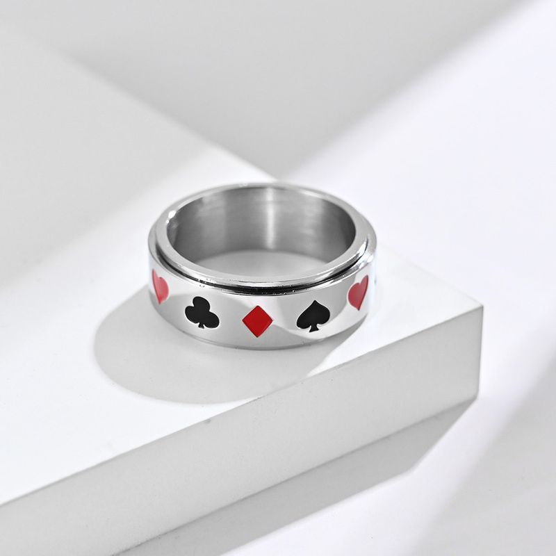 Europe and America Cross Border Playing Card Titanium Steel Ring Men Personalized Hip Hop Rotatable Decompression Ring Stainless Steel Ornament