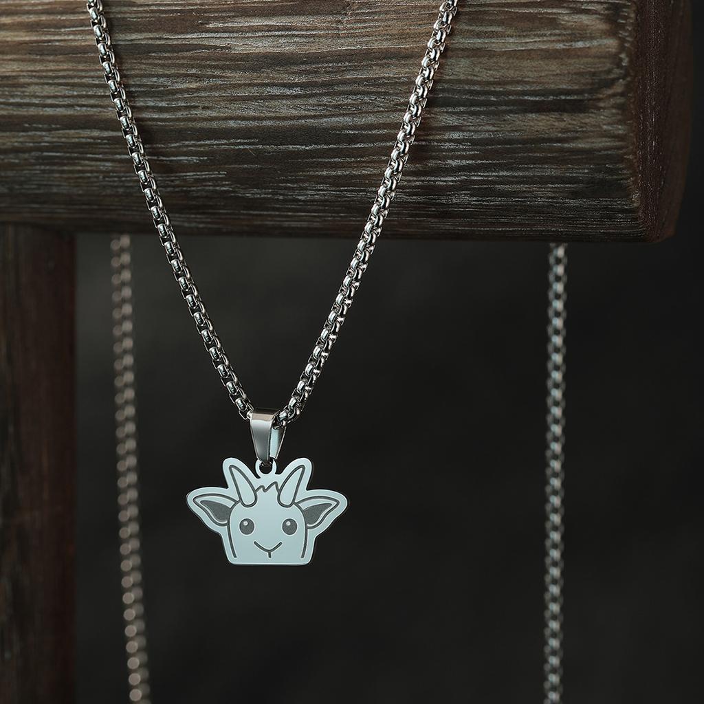 Kinitial Stainless Steel Peeking Goat Necklace Hanging Men Chain Animal Pendant Jewelry Goth Accessories