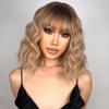 MISS WIG Short Bob Wavy Synthetic Wig For Women With Bangs Blonde Ombre Medium Wig Heat Resistant Fiber Hair Party Cosplay
