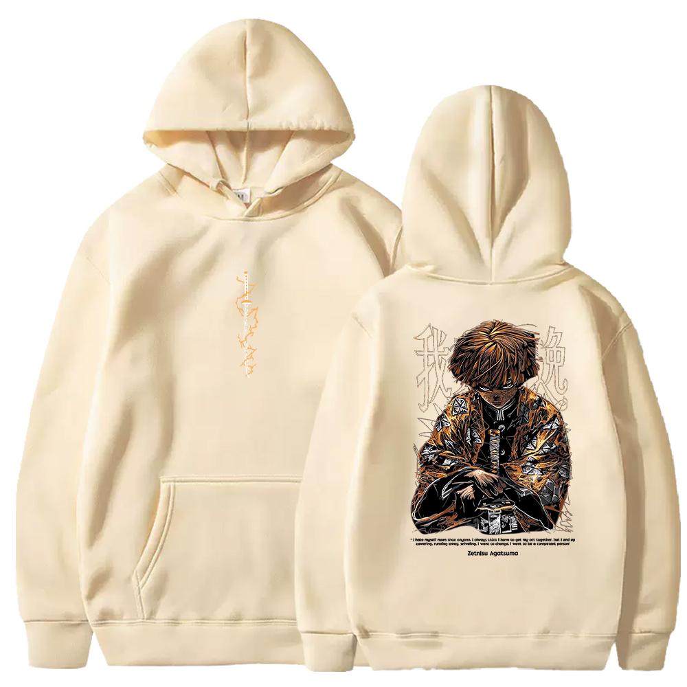 Manga Demon Slayer Zenitsu Graphic Hoodies for Men Women Clothing Fall Winter Fleece Loose Sweatshirts Casual Hooded Streetwear