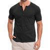 Nuova t-shirt estiva da uomo in cotone con bottoni, maniche corte, tinta unita, scollo Henley, vestibilità slim, comoda e casual.
