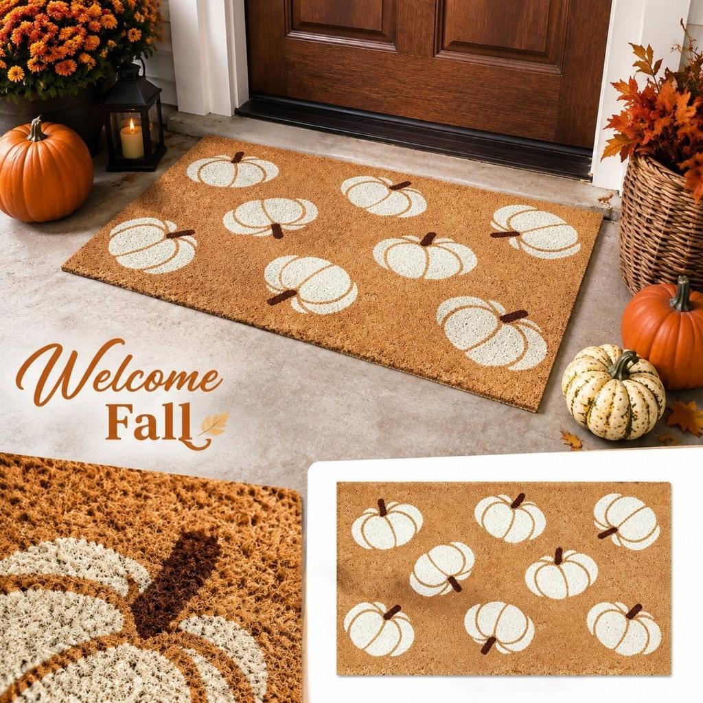Pumpkin Design Fall Porch Halloween Entryway Doormat Welcome for Front Door