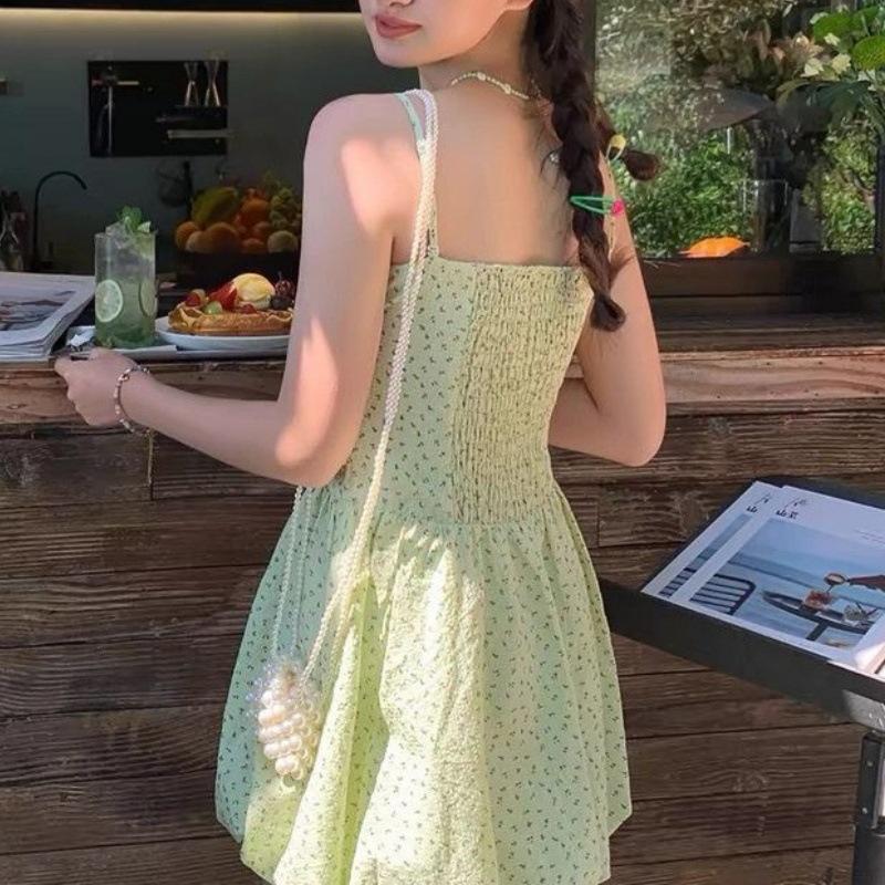 Floral Skirt Japanese and Korean Sweet and Spicy Style New Summer Waist Tube Top Flower Bud A Word Short Skirt Backless Suspender Dress Women