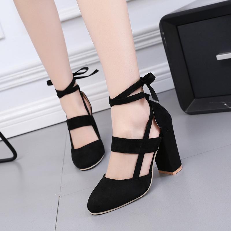 Fashion European and American Suede Women's Shoes 2024 New Solid Color High Heel Round Toe Tie Women's Single Shoes Zapatos De Mujer