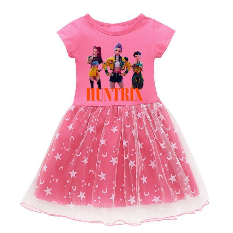 

Детское K-pop платье из тюля Охота на ведьм Летнее платье-принцесса для девочек с коротким рукавом 110 розы красного