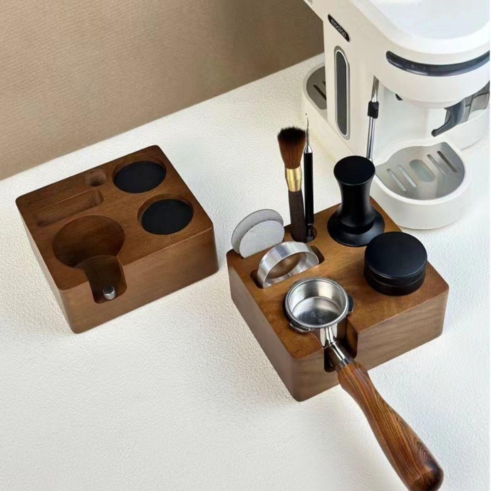 51/54/58mm Espresso Tamping Station Wooden Adjustable Coffee Tamper Stand Square Coffee Tamper Holder
