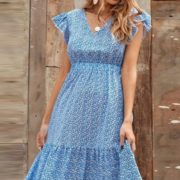 Bohemian Floral Maxi Dress - V-Neck Empire Waist Patchwork