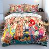 Japanese Ukiyo Geisha Lady Bedding Set,Cherry Blossom Mount Fuji Ocean Wave Kimono Women Print Duvet Cover Set,Oriental Art 3PC