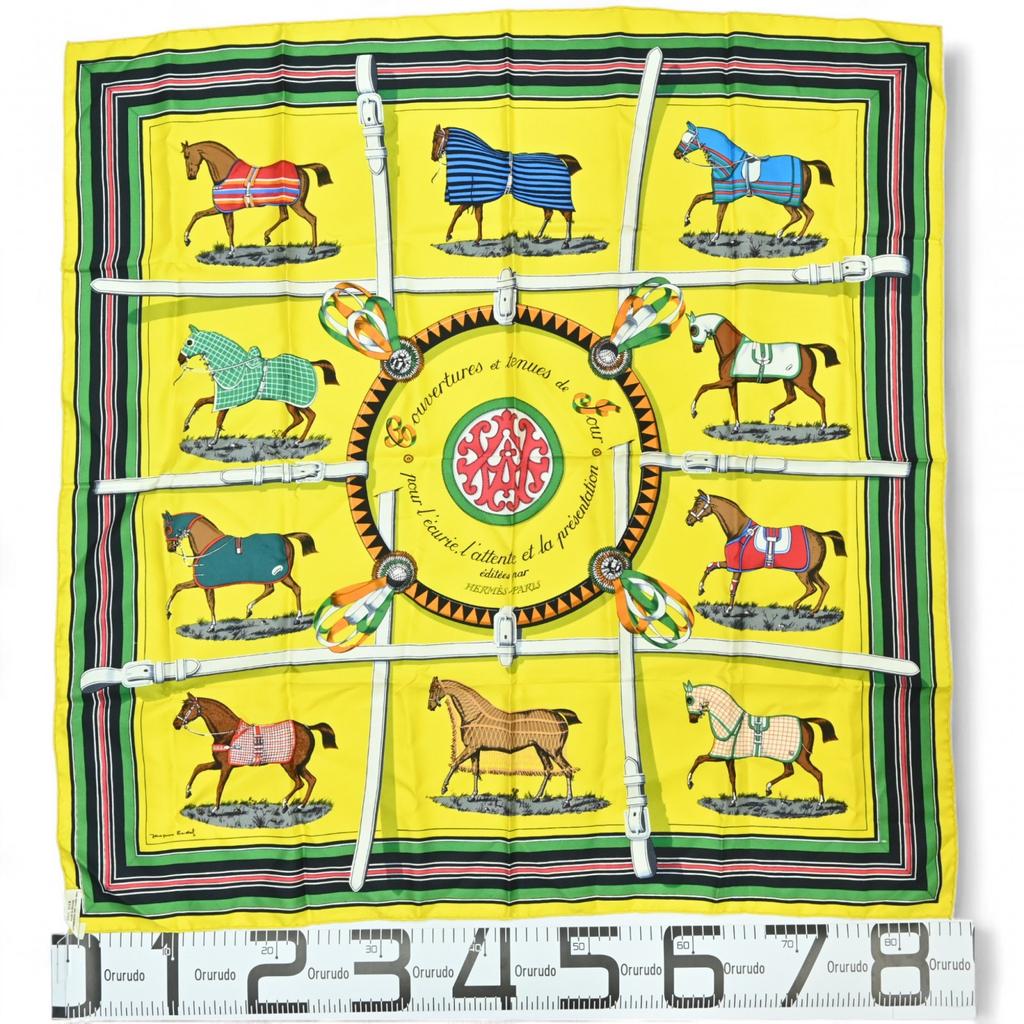Auth HERMES Carre 90 Scarf Couvertures Et Tenues De Jour Silk He5517rr Used