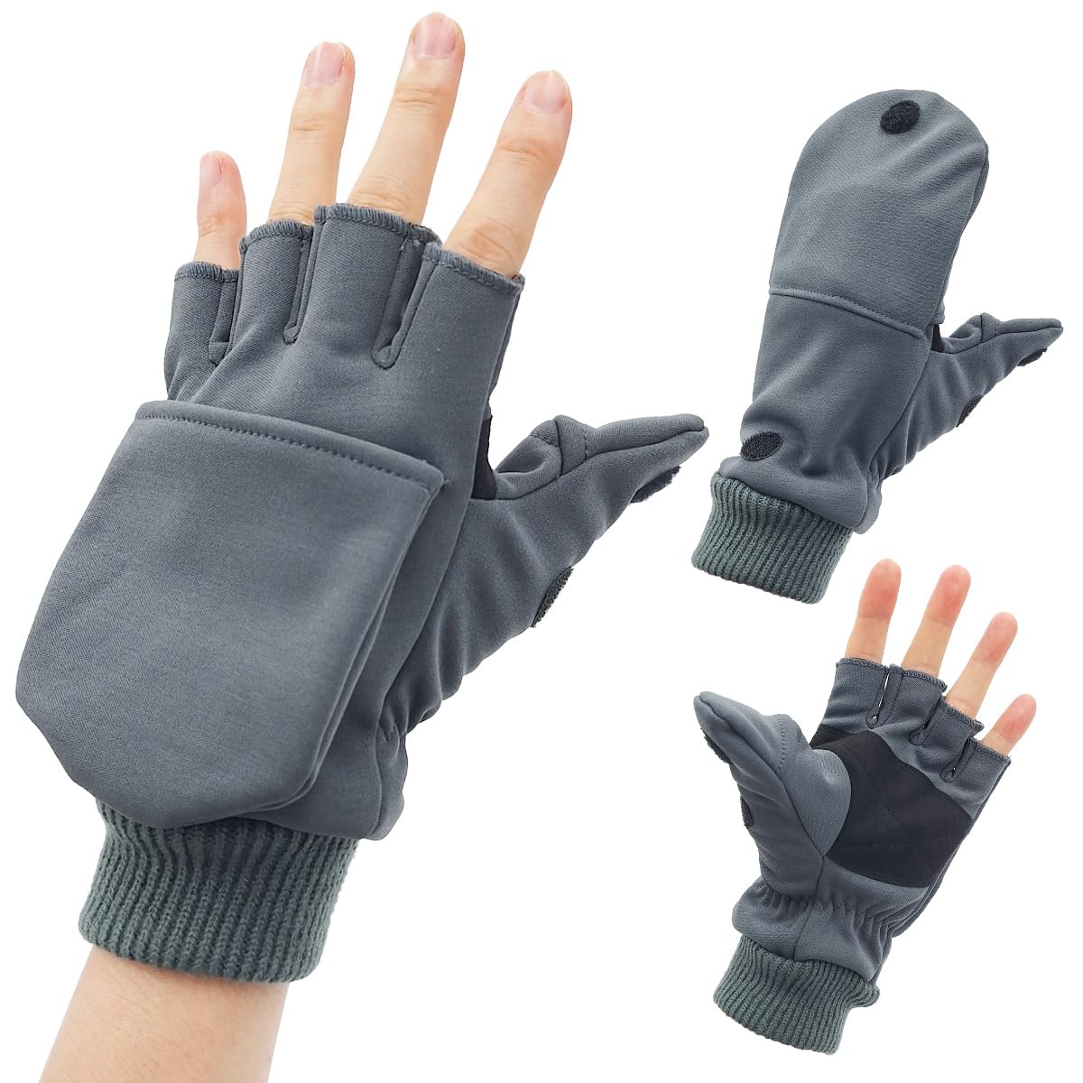 

Ветрозащитные перчатки без пальцев с ламинированной ветрозащитной пленкой для активного отдыха и зимние варежки, для двусторонней рыбалки, работы, (Угольно-серый, мужской)