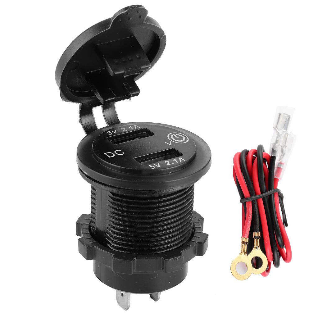 Dual USB Car Charger Lighter Socket Car Modification with Voltmeter 1224V 2.1A+2.1A(Blue Indicator )