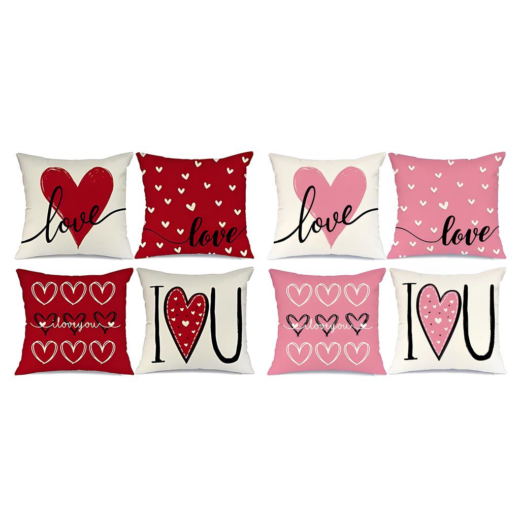 4Pcs Pillowcases Linen Heart Shaped Letter Printed Valentine Day Decoration Living Room Sofa Bedroom Pillow Covers