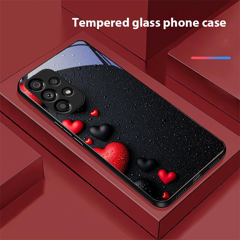 Rote Und Schwarze Herzen Für Samsung Galaxy S10 S20 Plus S21 FE S22 S23 S24 FE S25 Ultra Schwarz Gehärtetes Glas Handyhülle Hartschale