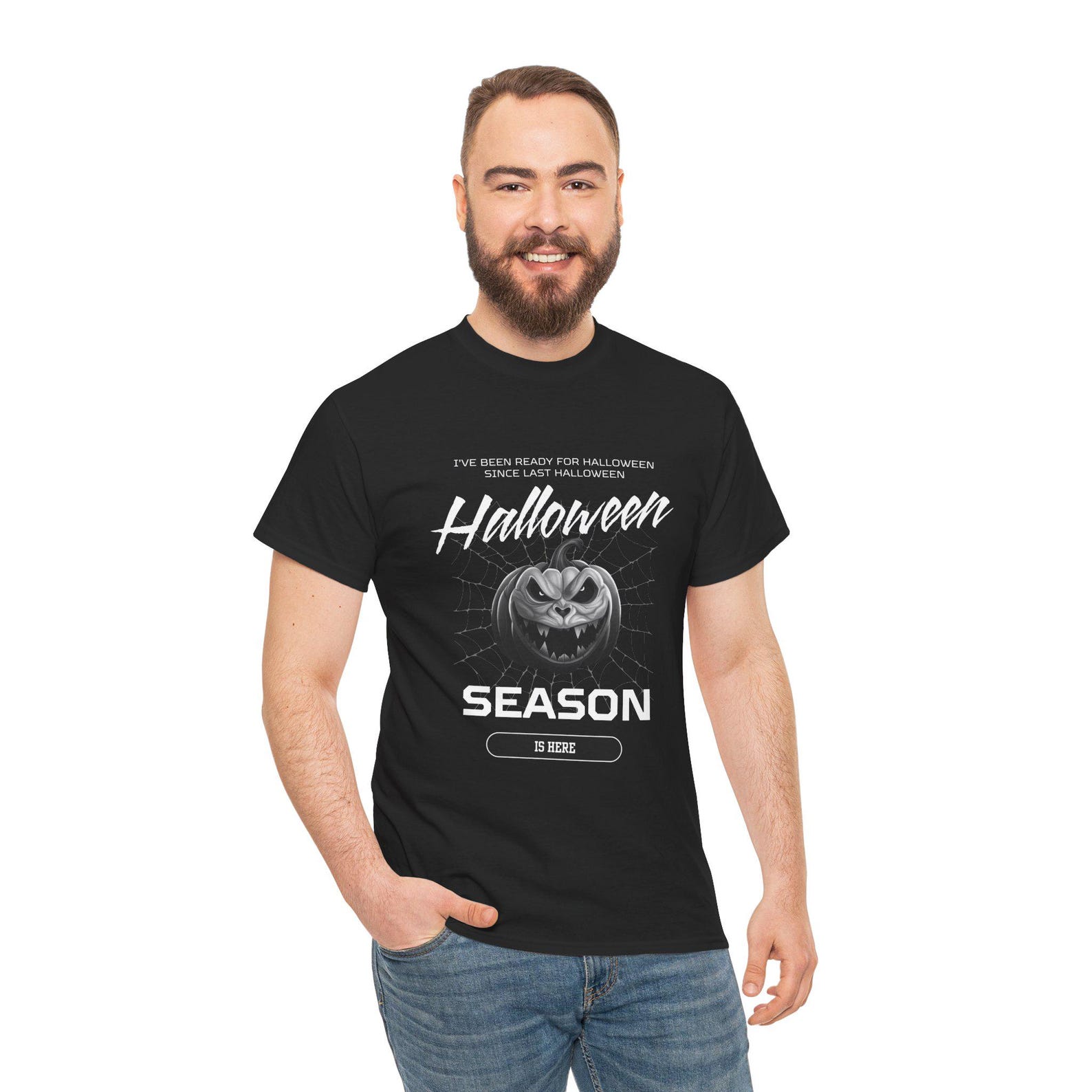 Halloween Pumpkin Tee: Unisex Heavy Cotton Spooky Season Shirt M