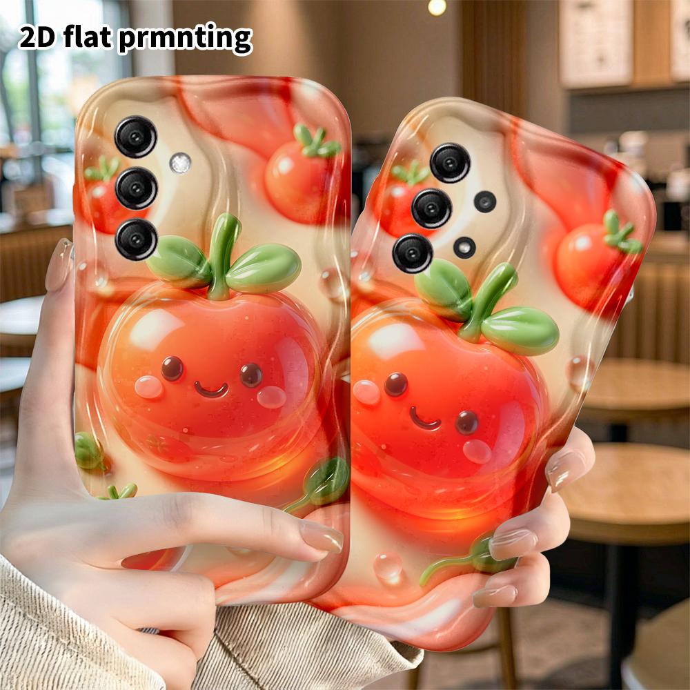 Phone case: 2D flat design suitable for Samsung Galaxy A34 A35 M05 M06 S20 S22 S21 FE Plus 5G protective case, transparent red tomato, perfect Christm