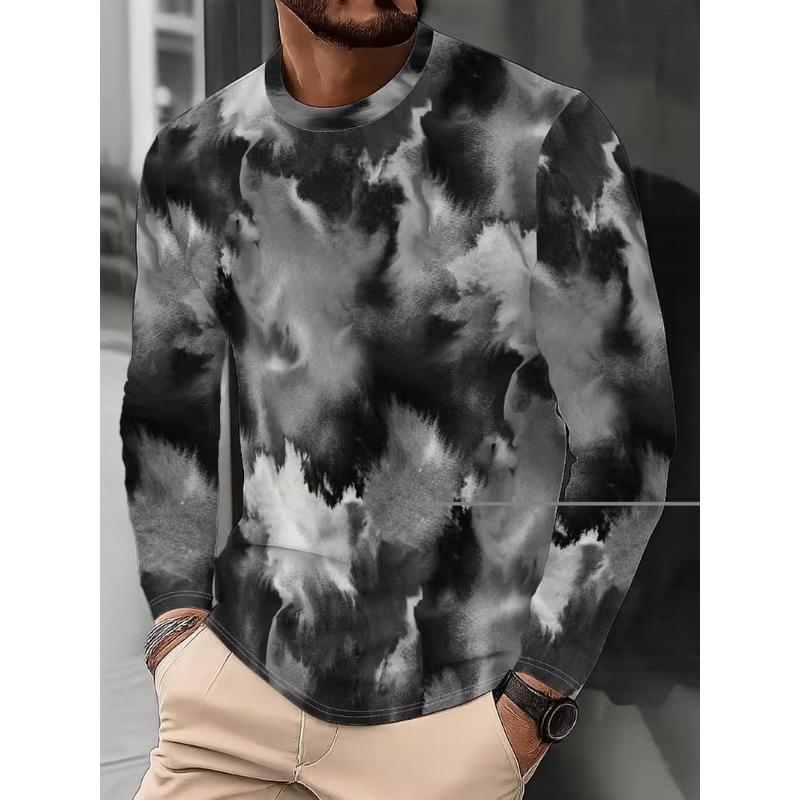 T-shirt da uomo a maniche lunghe con stampa a righe 3D, top da uomo comodo, traspirante e versatile