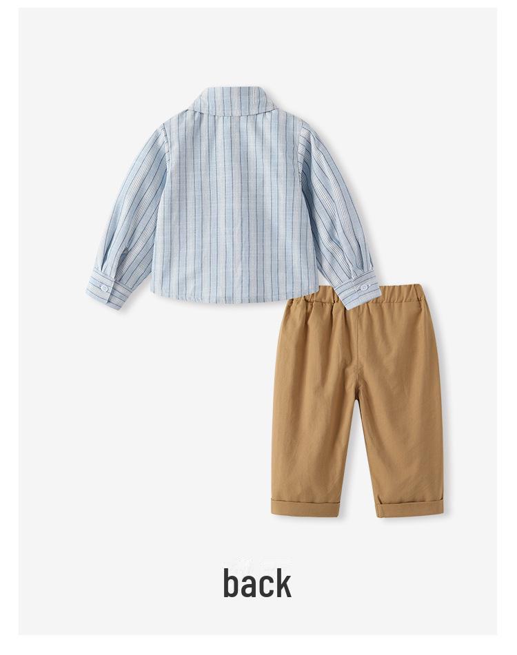 Children's Striped Long-Sleeve British-Style Two-Piece Suit for Boys, Spring 2025