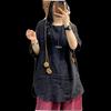Korean Style Loose-Fit Retro Ramie Short Sleeve T-Shirt for Women - Plus Size, Mid-Length, Washed Linen