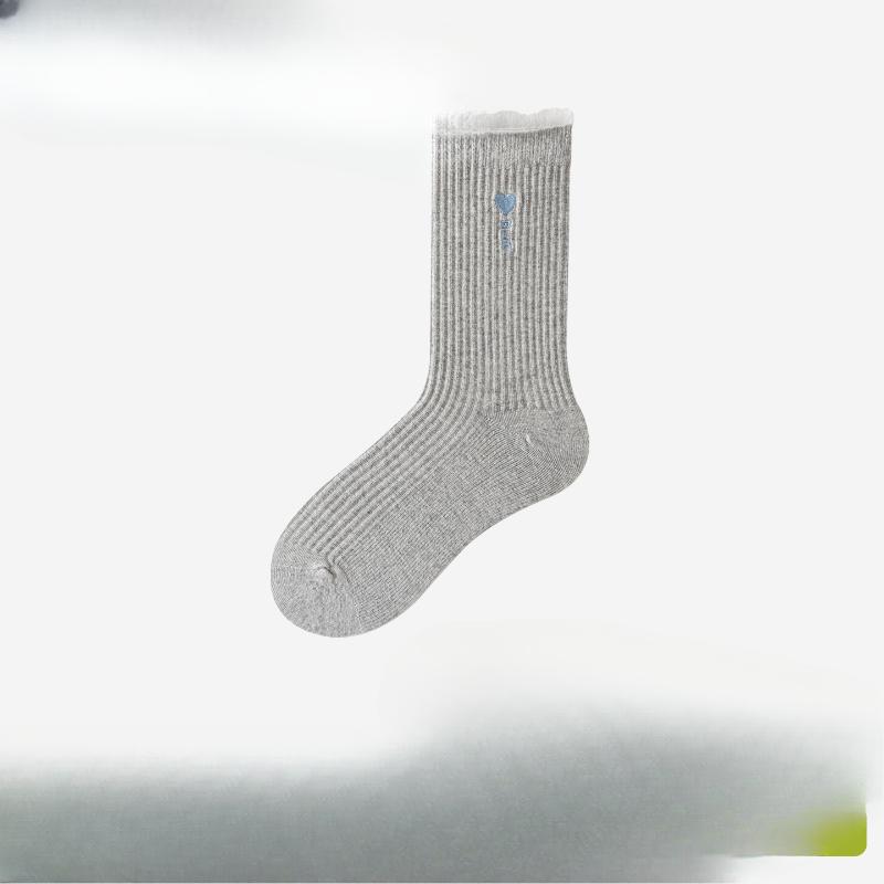 Spring and Autumn Thin Socks for Women, Sweet Lace Lace Cotton Mid-calf Socks, Embroidered Heart Letters, Pile Socks for Women