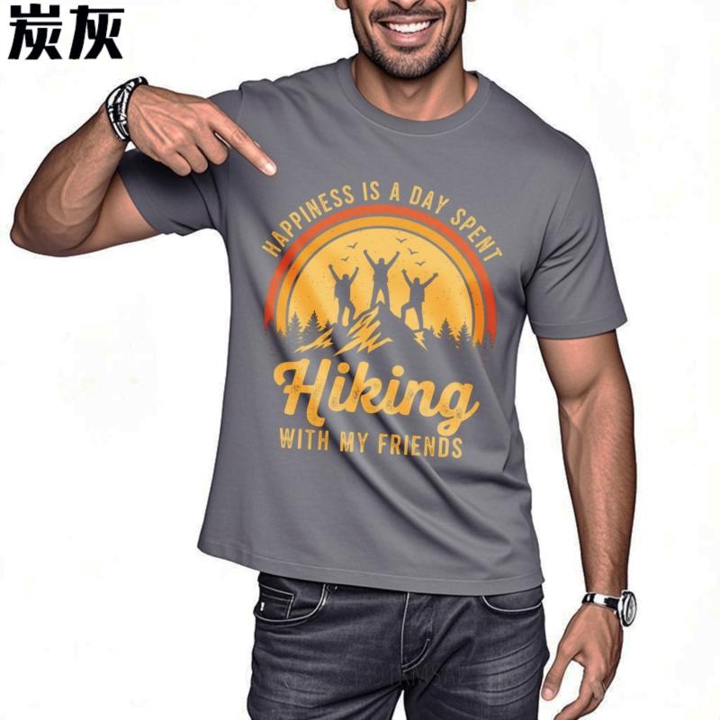 Breathable For Unisex Round Neck T Shirt Big Size Happiness Is A Day Spent Hiking With My Friends Minimalist Teeshirt Unisex Tops