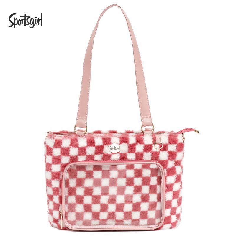 

Transparent Plaid Red Ita Bag Handbag Women Sweet Cute Plush Soft Casual Crossbody Bags Female Autumn Large Capacity Itabag 2025 30x22x9cm червоний