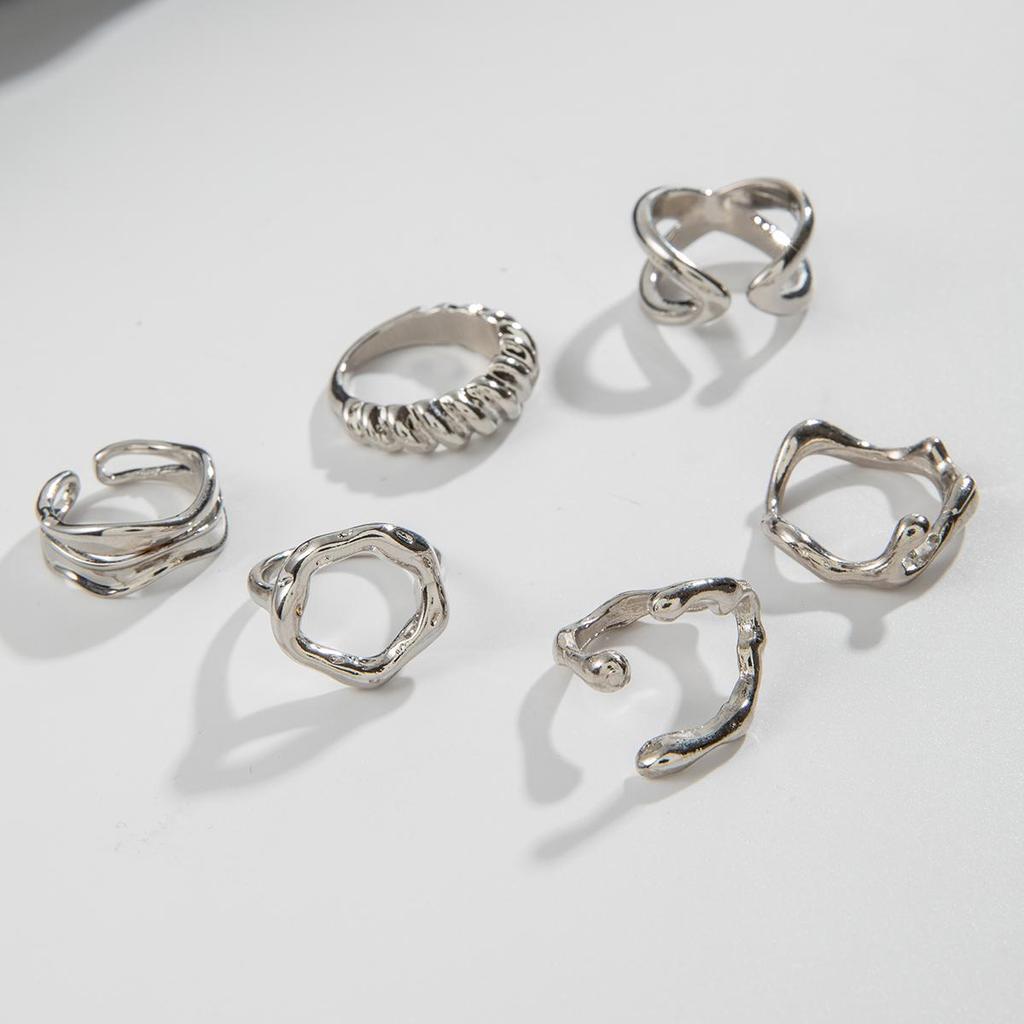 Fashion Exaggerated Smooth Irregular Lava Line Ring Set Open Ring Women's Fashion Jewelry Finger Ring