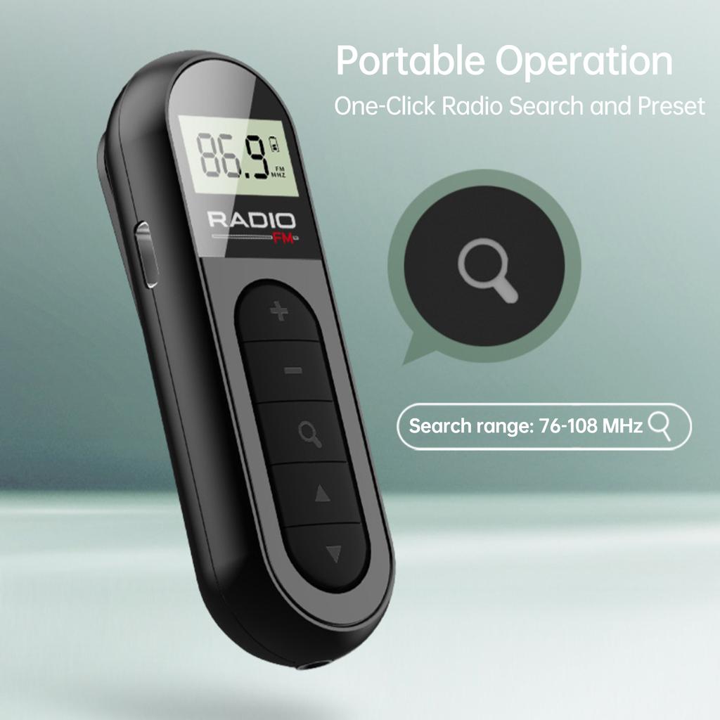 FM Radio Rechargeable Portable   Transistor Radio with LCD Screen Headphone and Belt Clip for Jogging Walking