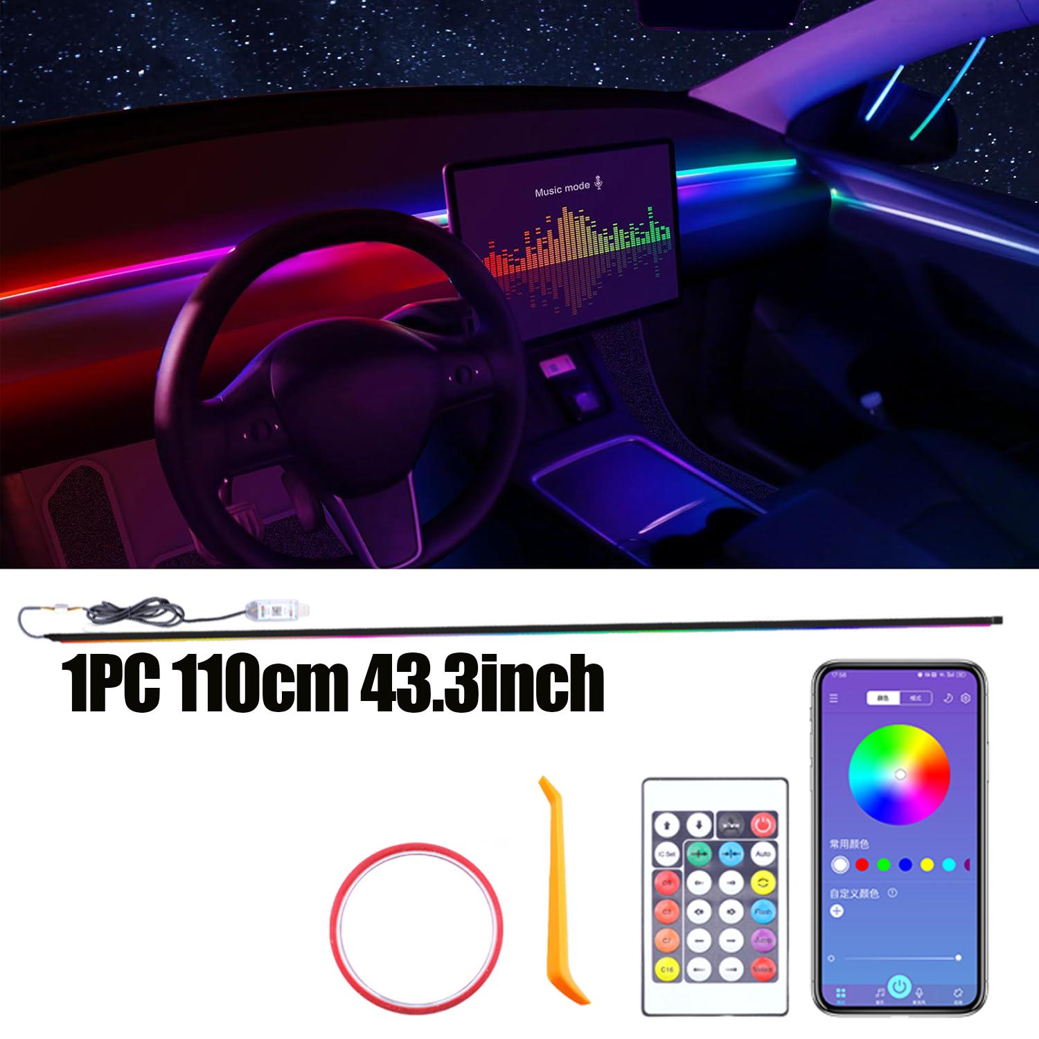 Colorful RGB Car Atmosphere Lighting Strip with USB Acrylic Car Led Interior Ambient Light Automotive Dashboard Neon Decoration 1PC 110cm 43.31in