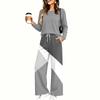 Women's Casual Printed Long Sleeve Round Neck Loose Fit Pajama Set with Pockets for Home Wear