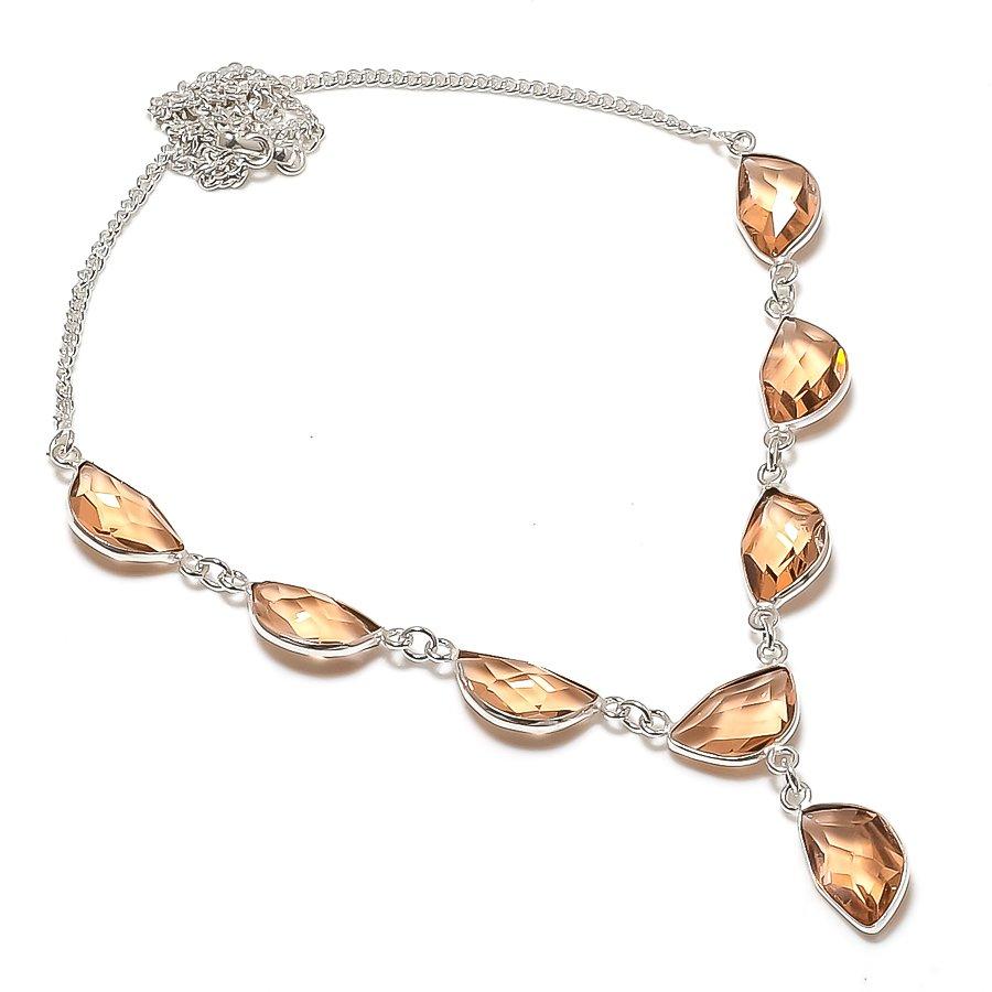 Natural Morganite Gemstone 925 Sterling Silver Jewelry Necklace 18" ASN-5888