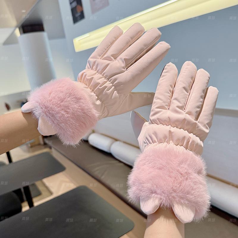 Gloves for Women To Keep Warm In Winter, Cute Fleece Riding Electric Car, Touch Screen, Windproof and Cold-proof Gloves
