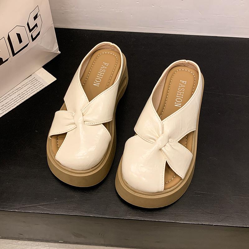 

Thick-soled outer wear lazy bag head half slippers, women s foot pedal cool slippers casual new summer versatile slippers 35 бежевый