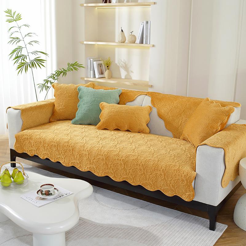 Thicken Plush Sofa Cover Living Room Skin Friendly Jacquard Sofa Towel Anti-slip Solid Color Sofa Protector Slipcovers Removable