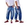 Jeans da donna con orli arrotolati, tasche cucite, vita media, gamba a botte, jeans cropped da donna
